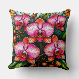 Coussin Orchidées roses vibrantes dans une œuvre d'art en