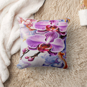 Coussin Orchidées roses vibrantes en Arrière - plan artist