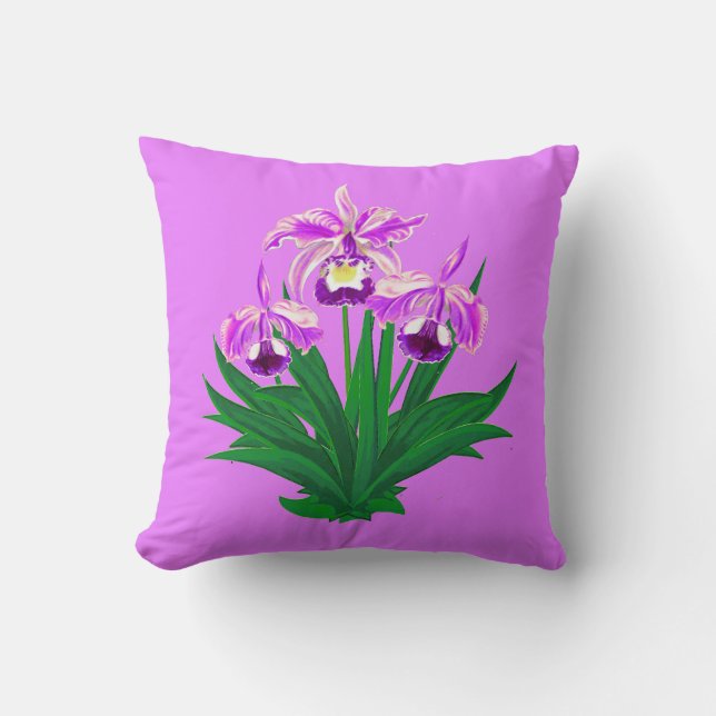 Coussin Orchidées sauvages - Orchidées violettes et feuill (Recto)