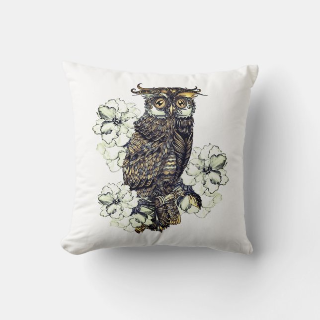 Coussin Orchidées vertes de hibou doré (Recto)