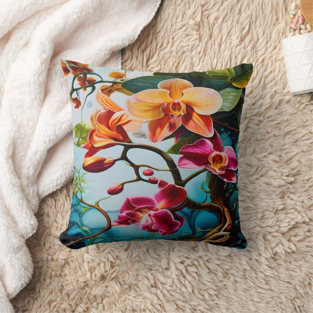Coussin Orchidées violettes vives contre Arrière - plan co (Couverture)