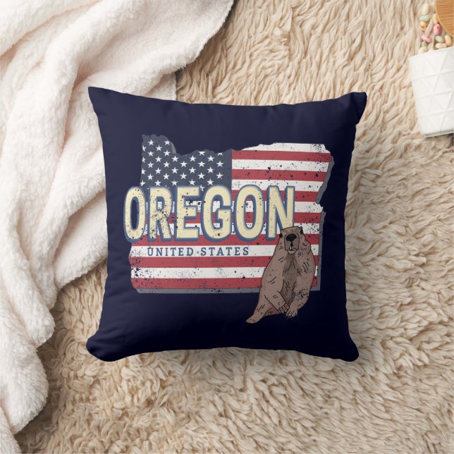 Coussin Oregon State États-Unis Retro Map USA Souvenir (Couverture)