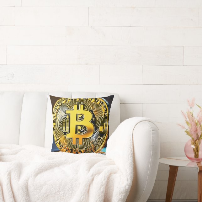 Coussin "Oreiller à lancer brodé du logo Bitcoin - Cryptoc (Canapé)