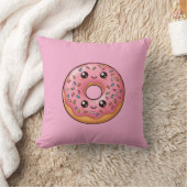 Coussin Oreiller Donut Glacé Fraise Rose Kawaii (Couverture)