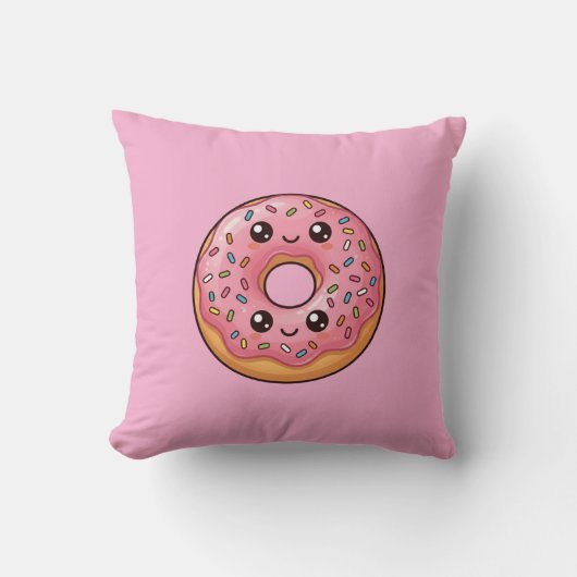 Coussin Oreiller Donut Glacé Fraise Rose Kawaii (Recto)