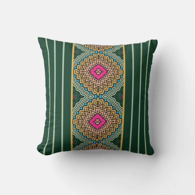 Coussin Orge jaune vert rose et bleu (Recto)