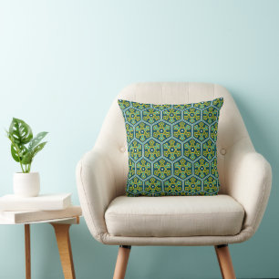 Coussin Oriental bleu jaune vert ottoman turc Hexagon