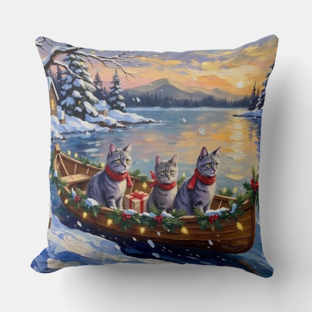 Coussin Oriental Blue Cat Christmas Boat Holiday (Recto)