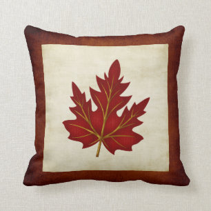 Coussin orienté d'automne rouge de feuille