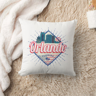 Coussin Orlando Florida États-Unis Skyline Vintage USA