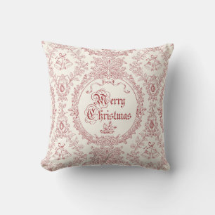 Coussin Ornate Classic Vintage Joyeux Noël Toile rouge