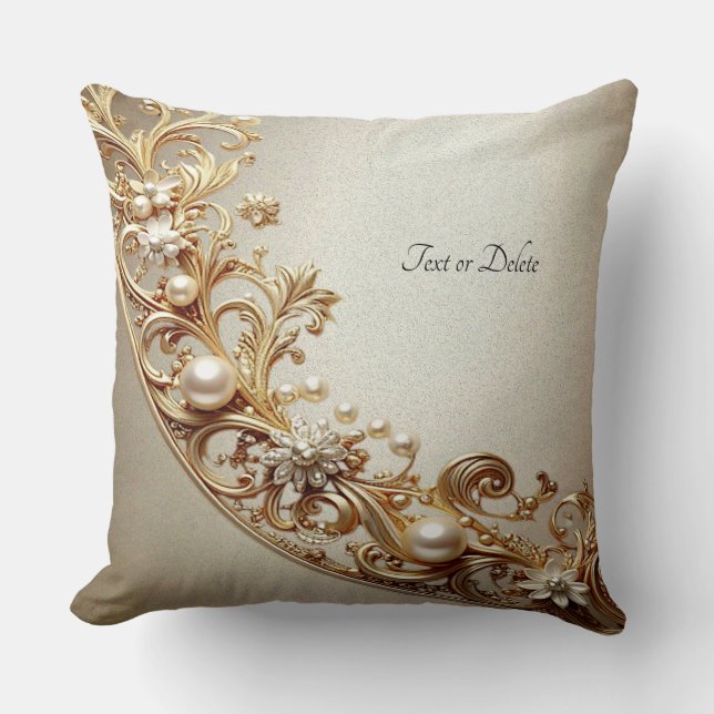 Coussin Ornate Gold Flourish Throw Pillow (Recto)