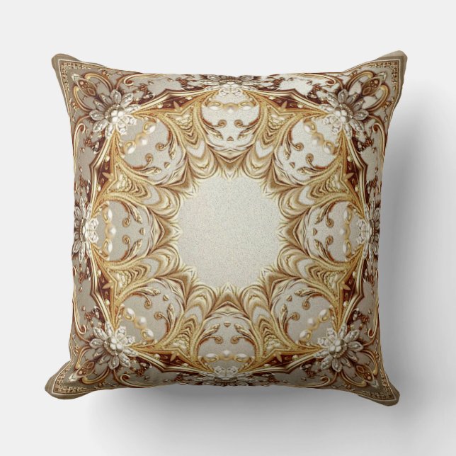 Coussin Ornate Gold Throw Pillow (Recto)