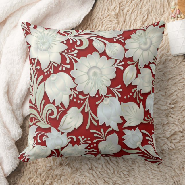 Coussin Ornement Abstrait de fleurs blanches sur Arrière - (Couverture)