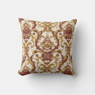 Coussin Ornement baroque en ivoire avec or et bordeaux