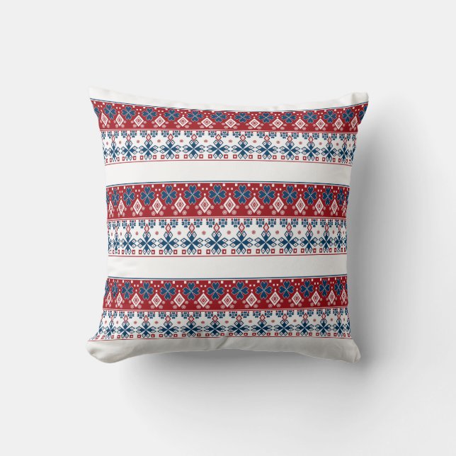 Coussin Ornement bleu rouge (Recto)