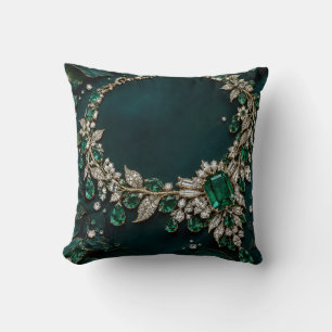 Coussin Ornement botanique de joyau vert émeraude