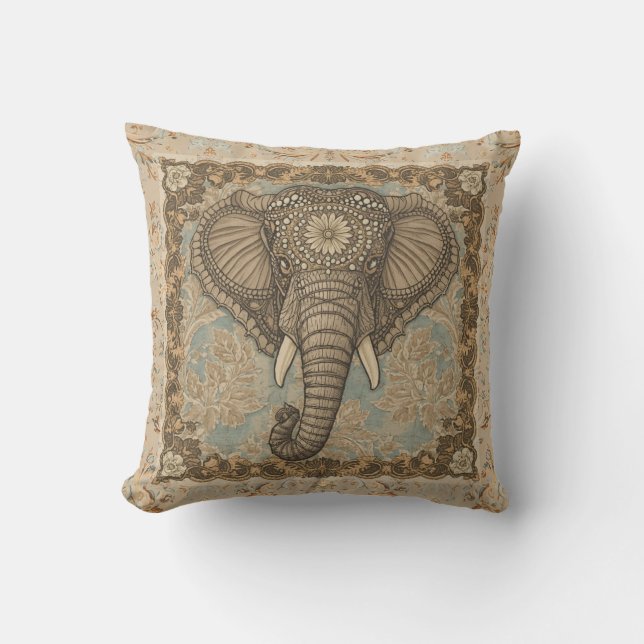 Coussin Ornement Classique, Éléphant, Vintage (Recto)