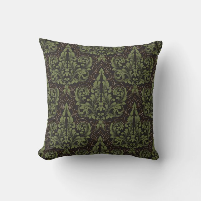 Coussin Ornement damassé classique de luxe à l'ancienne (Recto)