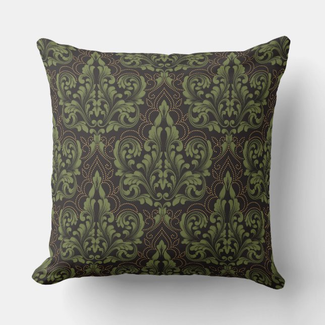 Coussin Ornement damassé classique de luxe à l'ancienne (Recto)