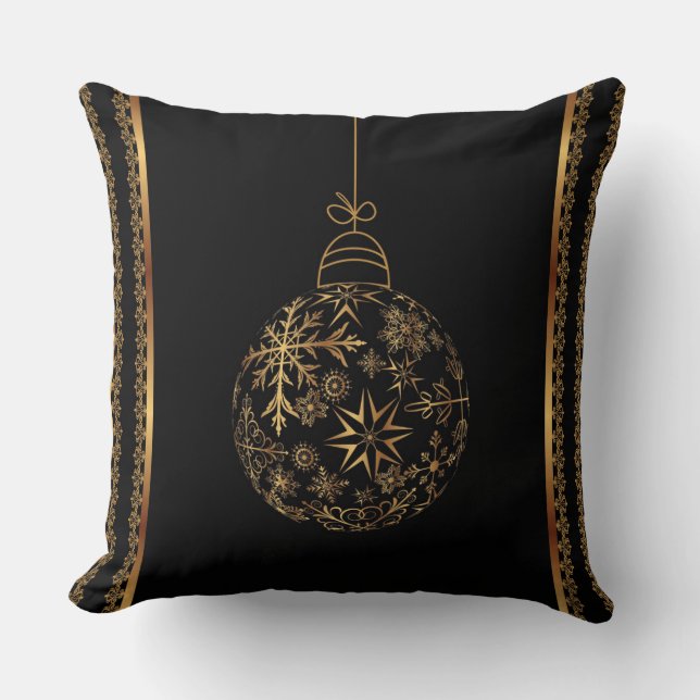 Coussin Ornement de Noël Carré noir et or (Recto)