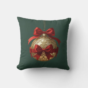 Coussin Ornement de Noël élégant beige et rouge