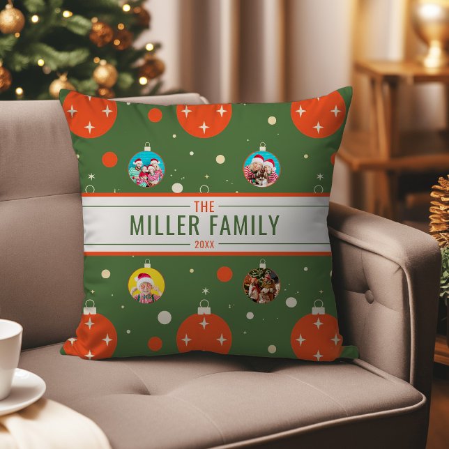Coussin Ornement de Noël photo (Photo Christmas Ornament Throw Pillow)