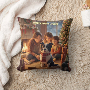 Coussin Ornement de Noël pour famille avec Border Collie –