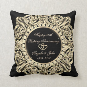 Coussin Ornement Doré Élégant 50e Anniversaire de Mariage