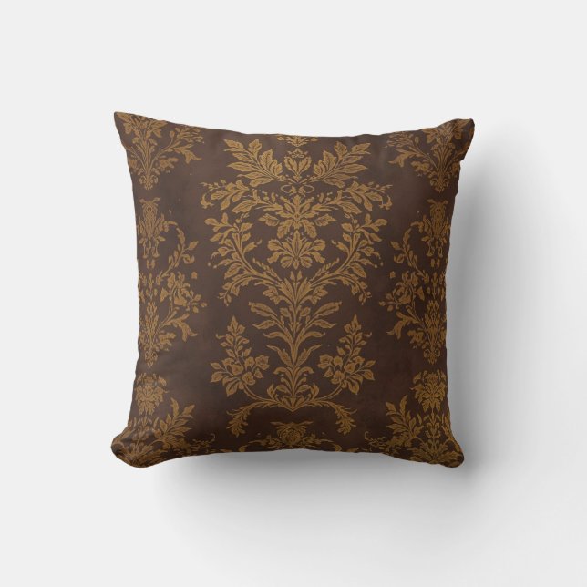 Coussin Ornement Doré Marron Classique, Vintage (Recto)