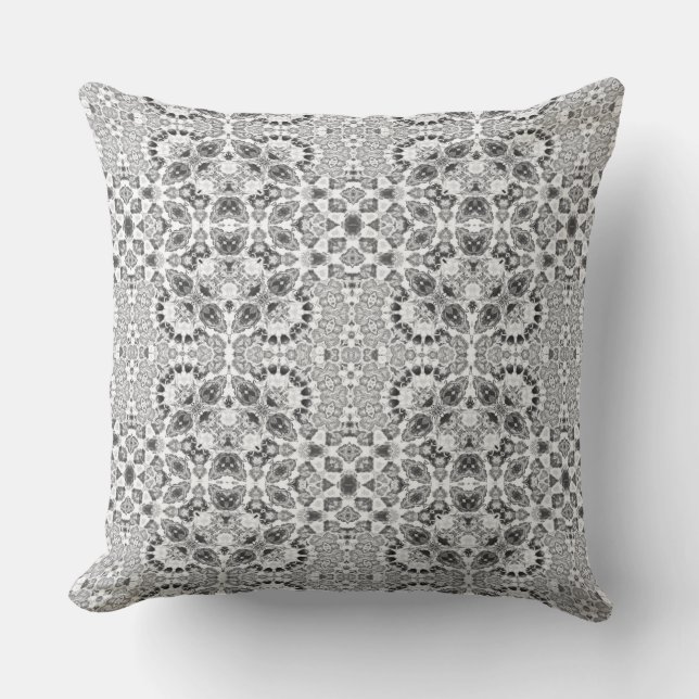 Coussin Ornement ethnique abstrait gris déco  (Recto)