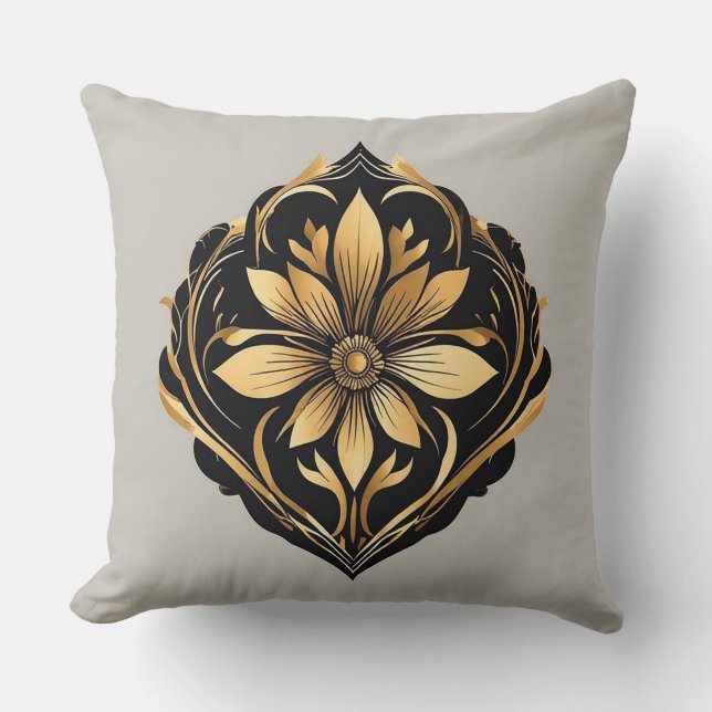 Coussin Ornement Floral Doré Élégant (Recto)