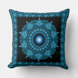 Coussin Ornement fractal étoile bleue