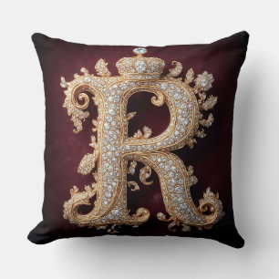 Coussin Ornement Or 'R' Orné de Diamants