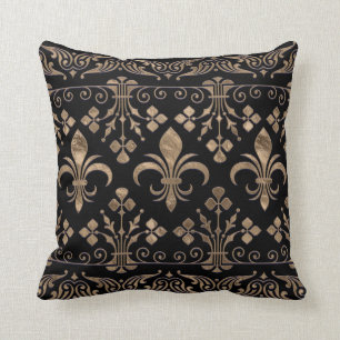 Coussin Ornement royal noir et or Fleur de lis