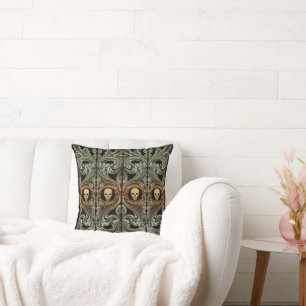 Coussin Ornement Vert Goth Sage Avec Crâne