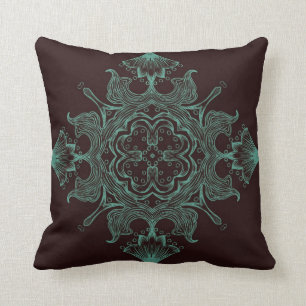 Coussin Ornement victorien vintage Teal et arrière - plan