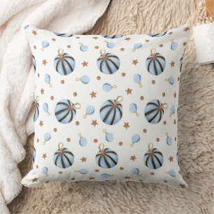 Coussin Ornements Bleus Vintage & Motif d'Étoiles Dorées