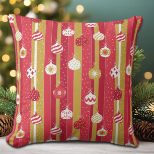 Coussin Ornements d'arbre de Noël jaune rouge