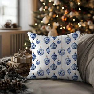 Coussin Ornements de Noël Bleus et Blancs en Chinoiserie