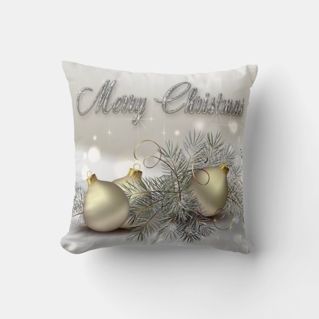 Coussin Ornements de Noël de miroitement d'or et d'argent (Recto)