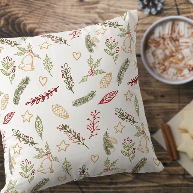 Coussin Ornements de Noël et Motif de verdure festive (Créateur téléchargé)