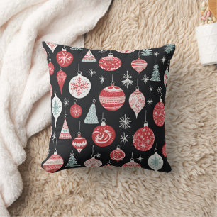 Coussin Ornements de Noël Noir