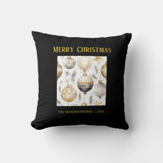 Coussin Ornements de Noël Noir Argent Or