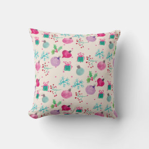Coussin Ornements de Noël peints à l'aquarelle sur l'arbre