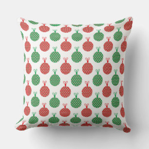 COUSSIN ORNEMENTS DE NOËL ROUGE & VERT & ÉTOILES BLANCHES