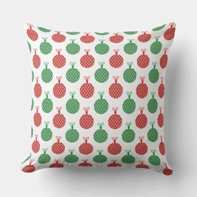 COUSSIN ORNEMENTS DE NOËL ROUGE & VERT & ÉTOILES BLANCHES (Recto)