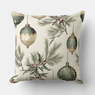 Coussin Ornements de Noël Sage Green et Gold