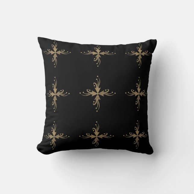 Coussin Ornements dorés sur arrière - plan noir (Recto)