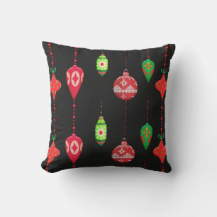 Coussin Ornements Rouges Verts de Style Rétro Noël